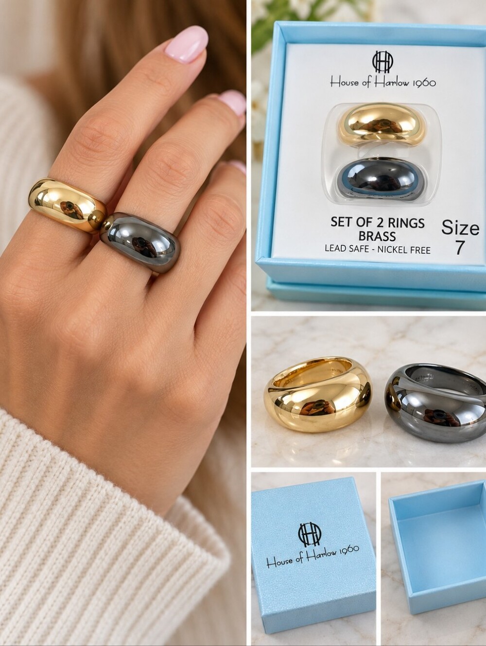 House of Harlow 1960 Gold & Silver Domed Ring Duo